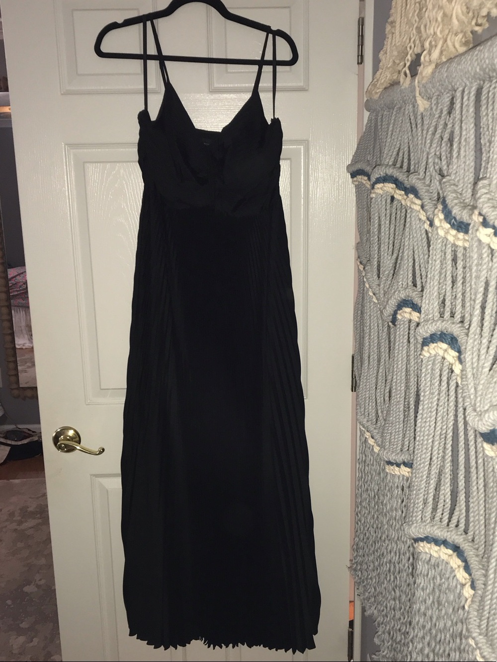 White House Black Market Black Pleated Maxi Dress with Spaghetti Straps